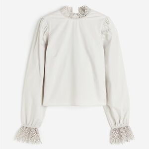 H&M Lace Trimmed Poplin Top
